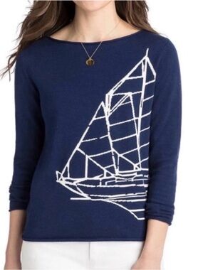 Vineyard Vines Nautical Sailboat Intarsia Sweater Navy Blue Boatneck Sz Small